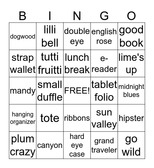 Vera Bradley Bingo Card