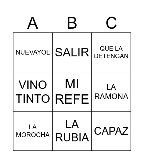 BINGO MUSICAL LU Y VIC Bingo Card