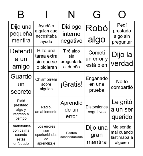 Culpa Y Integrity Bingo Card