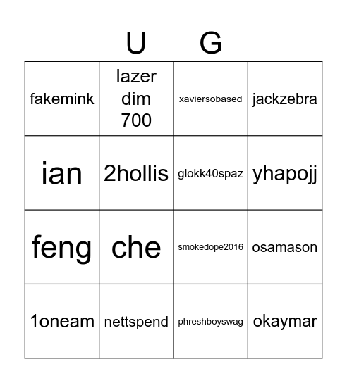 UG Bingo Card