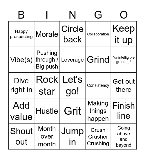 Sales Meeting BINGO Card