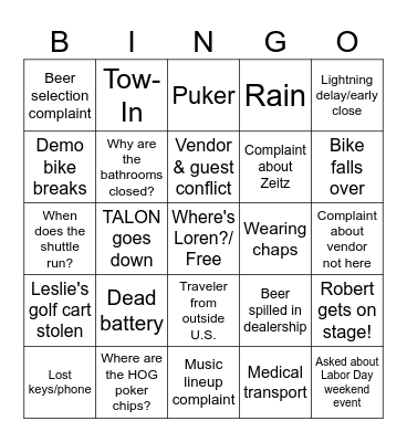 Homecoming Bingo Card