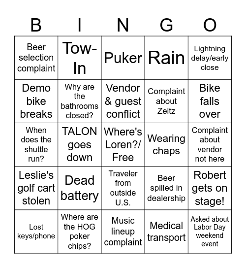 Homecoming Bingo Card