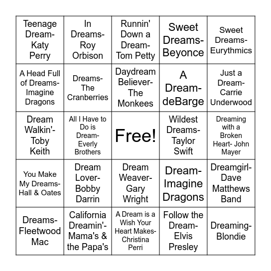Dream Big Bingo Card