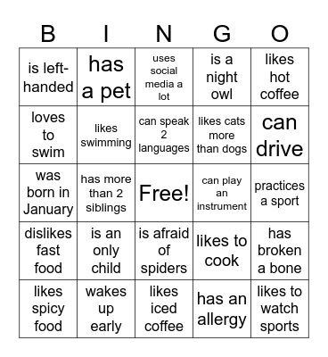 Find Someone who... Bingo Card