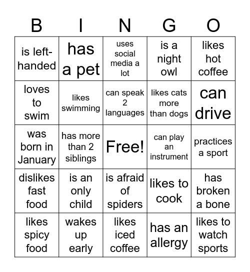 Find Someone who... Bingo Card