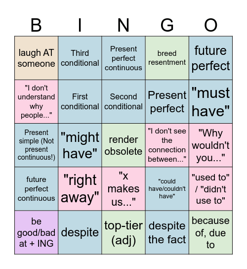 SASHA Bingo Card