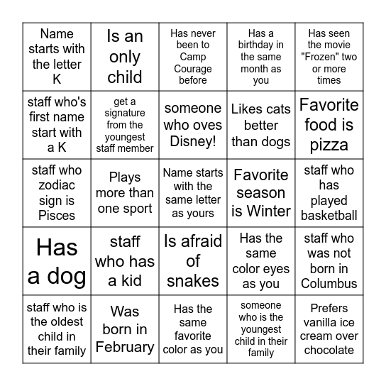 Human Scavenger Hunt! Find someone who... Bingo Card