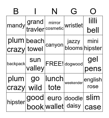 Vera Bradley Bingo Card