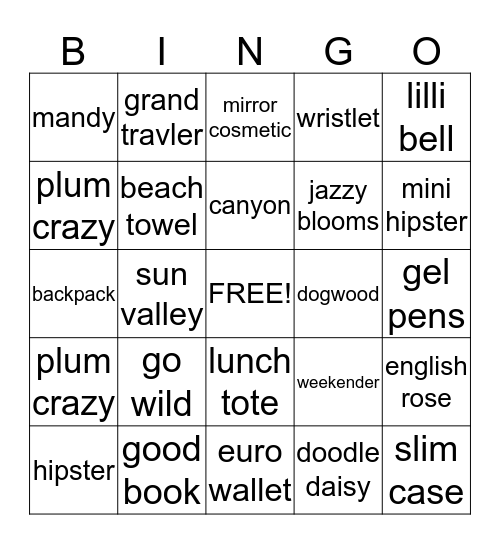 Vera Bradley Bingo Card