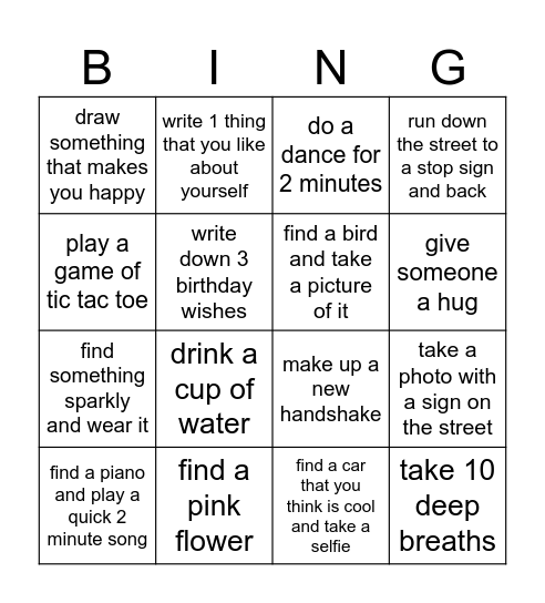 Rachelli's Birthday Bingo Card