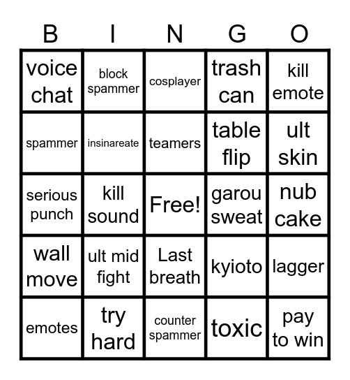 TSB Bingo Card