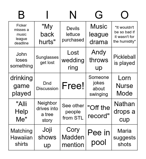 Tequila Mockingbird Bingo Card