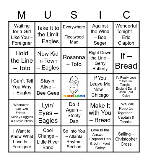 Soft Rock - 75 Bingo Card