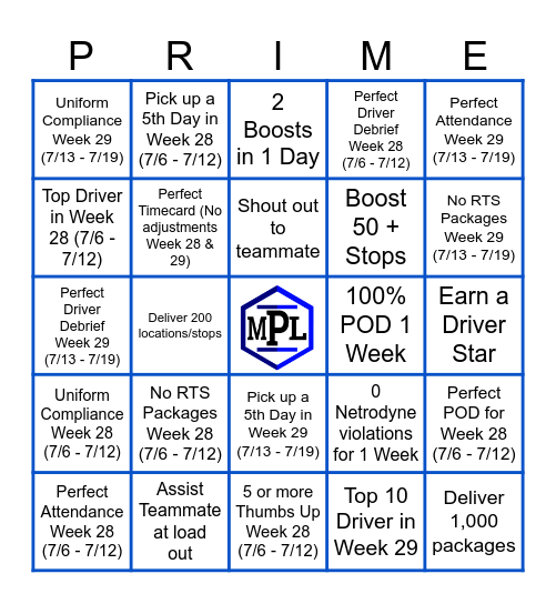 PRIME Bingo Card