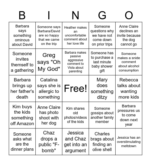 2025 Beach Trip Bingo Card