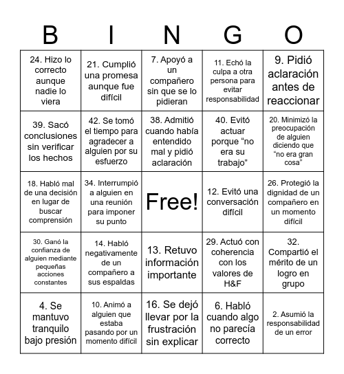Spanish Bingo Card