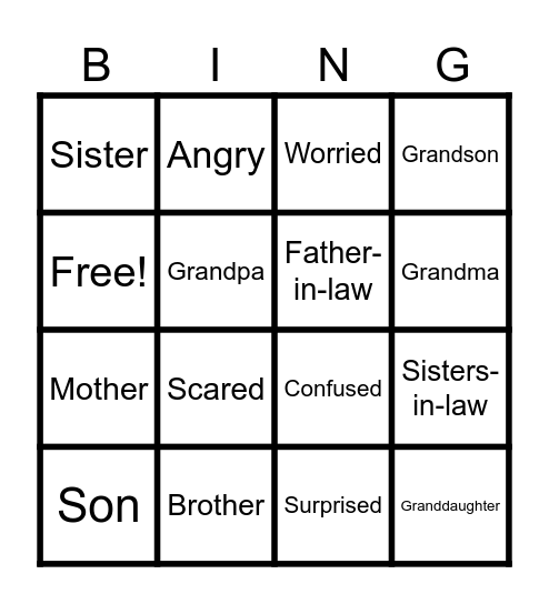 Family Bingo Card