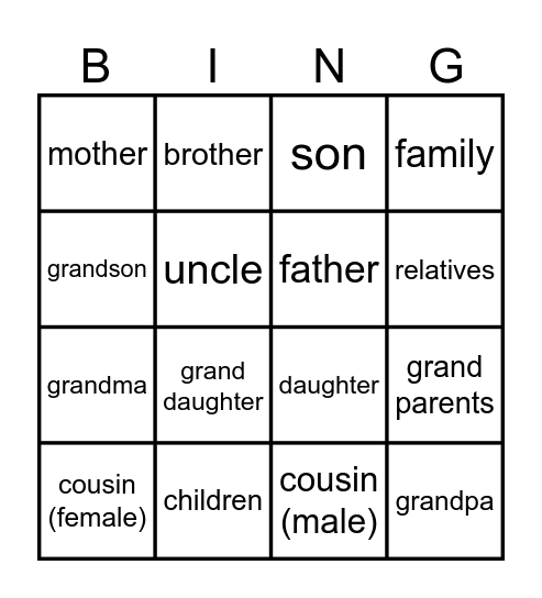 FAMILY Bingo Card
