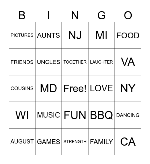 FAMILY Bingo Card