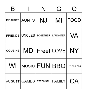 FAMILY Bingo Card