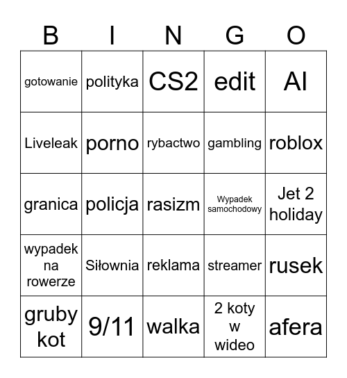 instagram Bingo Card