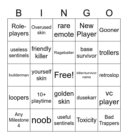 Forsaken Bingo Card