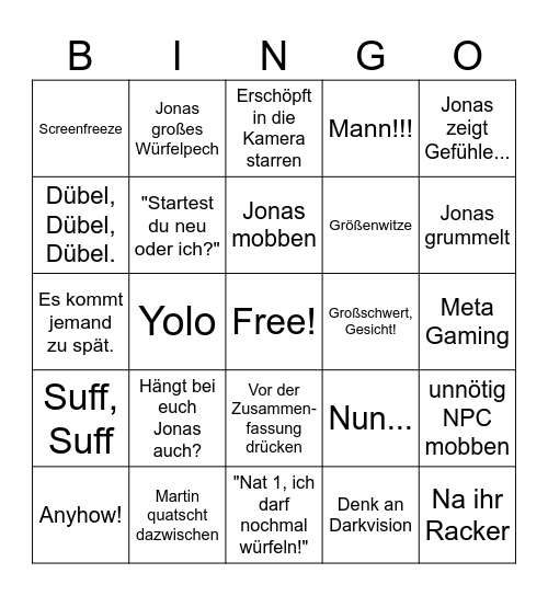 DnD BingoNP Bingo Card