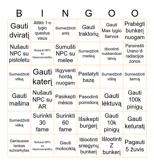 SCUM Bingo v2 Bingo Card