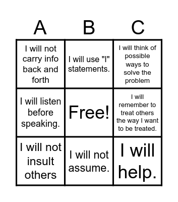 Conflict Resolution Bingo Card