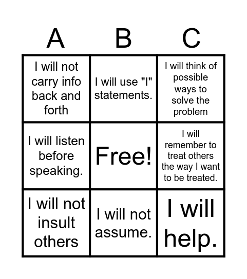 Conflict Resolution Bingo Card