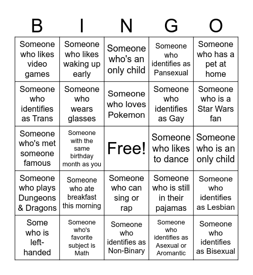 Human Bingo Card