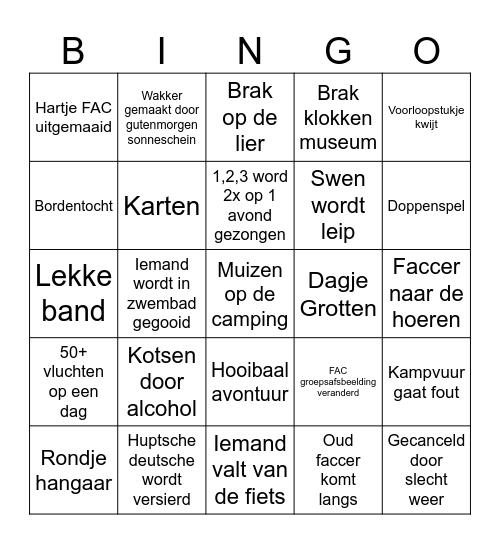 FAC kamp bingo 2025 Bingo Card