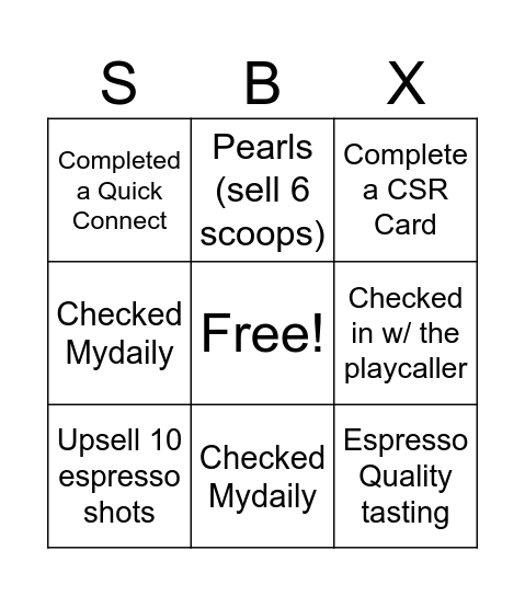 Coffee Craf Bingo Card