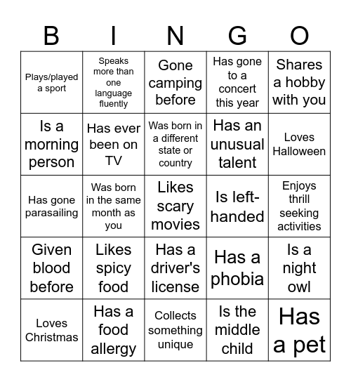Find Someone Who... Bingo Card