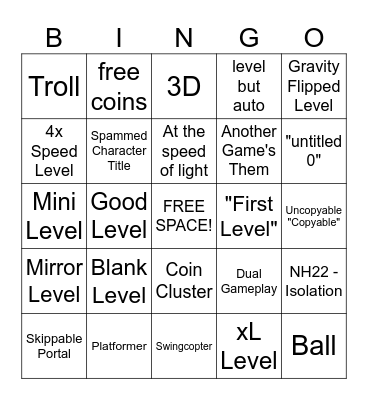 Geometry Dash - Recent Tab Bingo Card
