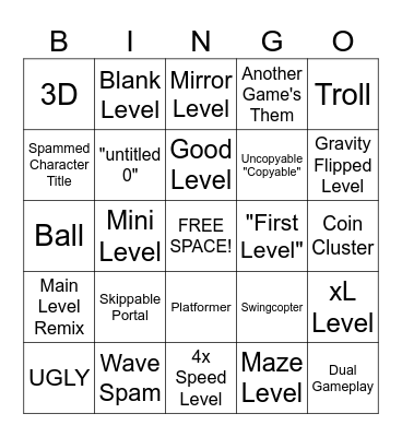 Geometry Dash - Recent Tab Bingo Card