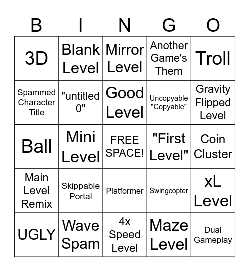 Geometry Dash - Recent Tab Bingo Card