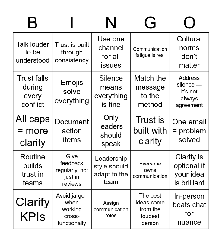 BINGO Your Way to Better Team Comms Bingo Card