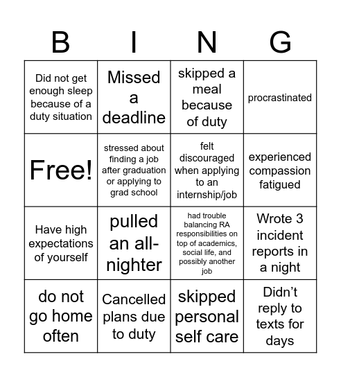 Bunout Bingo Card