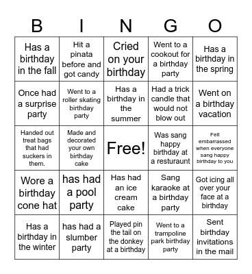 Birthday Bash Bingo Card