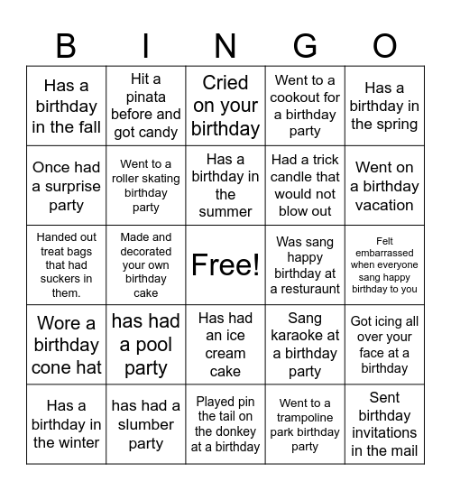 Birthday Bash Bingo Card