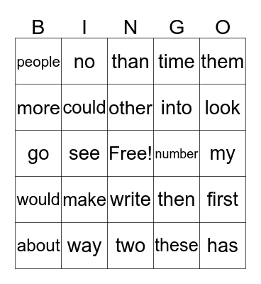Sight Words - 2nd Six Weeks Bingo Card