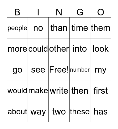 Sight Words - 2nd Six Weeks Bingo Card