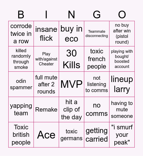 xCh0nga BINGO! Bingo Card