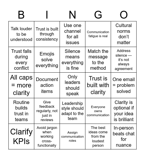 BINGO Your Way to Better Team Comms Bingo Card