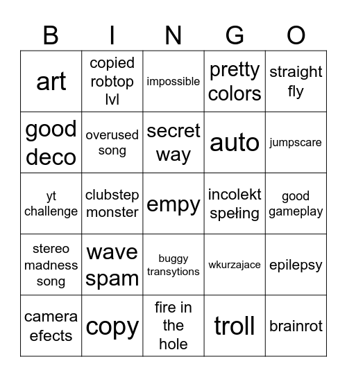 gd Bingo Card