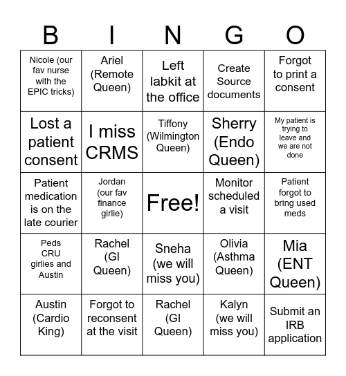 The Life of a Study Coordinator - Bingo Edition Bingo Card