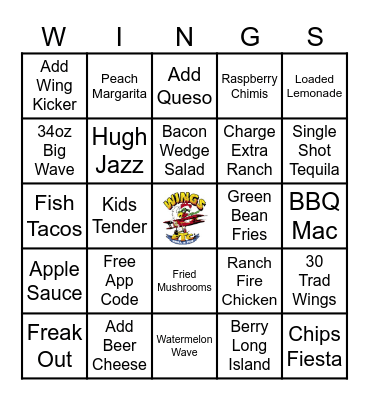 Wings Etc Bingo Card