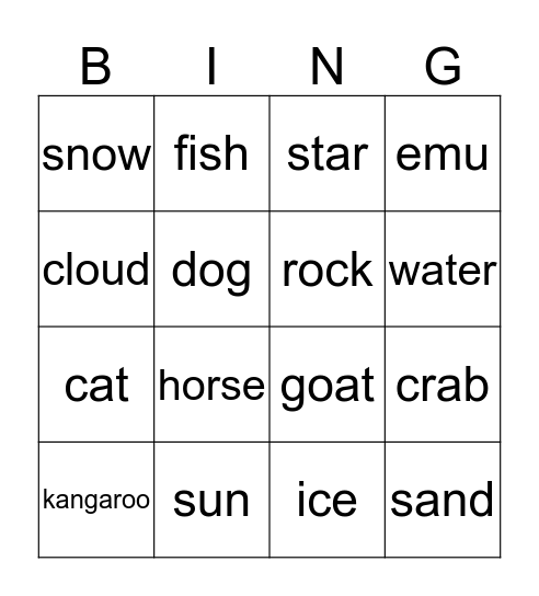 Nature Bingo  Bingo Card